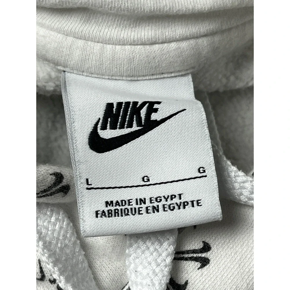 Nike Hoodie Mens Large White All Over Swoosh Cross Bones Pullover Sweatshirt